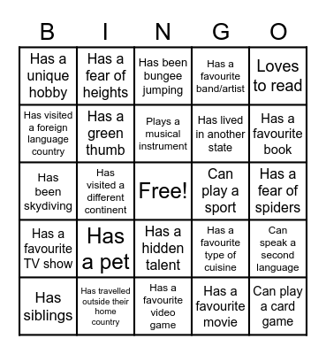 Human Bingo Card