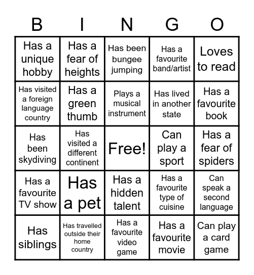 Human Bingo Card