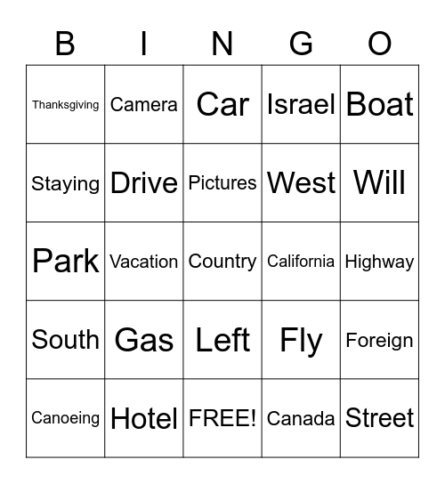 Travel Bingo Card