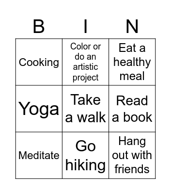 Stress Relief Strategies Bingo Card