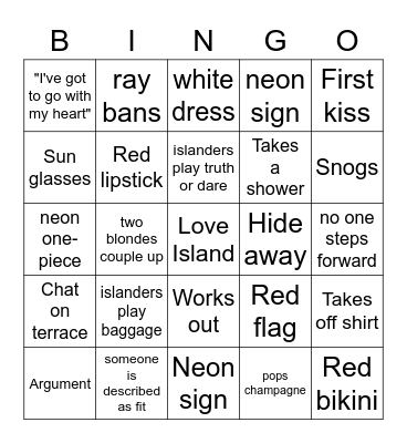 Love Island Bingo! Bingo Card