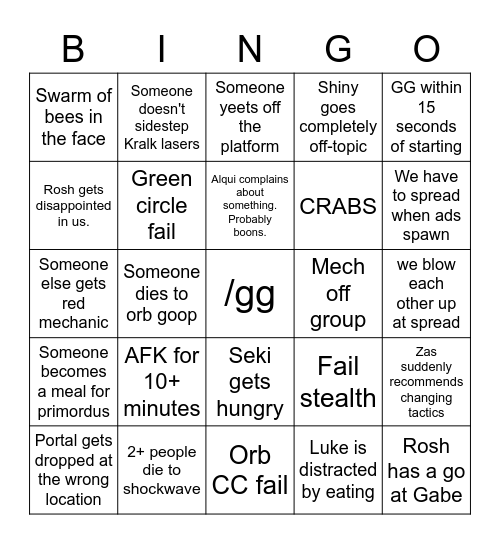 HT CM Shenanigans Bingo Card