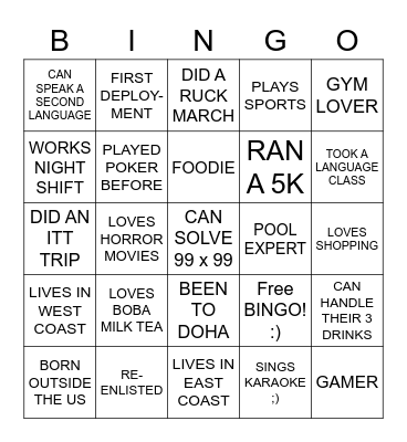 FRIENDSHIP BINGO Card