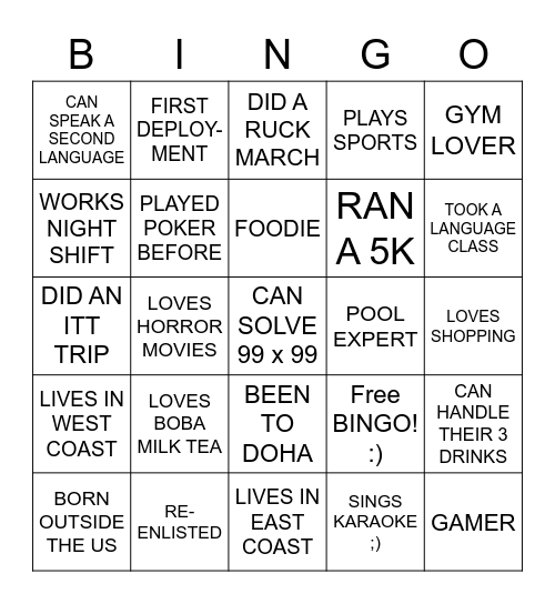 FRIENDSHIP BINGO Card