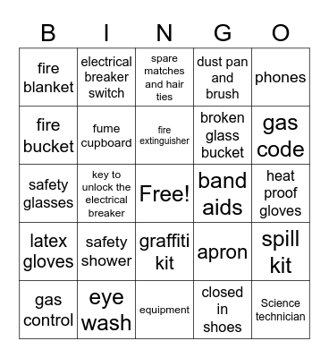 Science Laboratory Safety Bingo Card