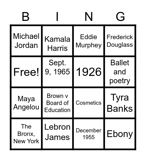 Black History Bingo Card