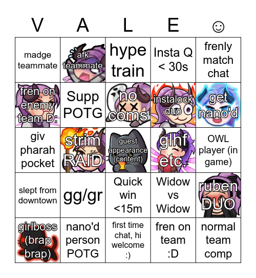 Vale BINGO :o Bingo Card