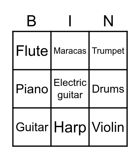 Musical Instruments Bingo Card