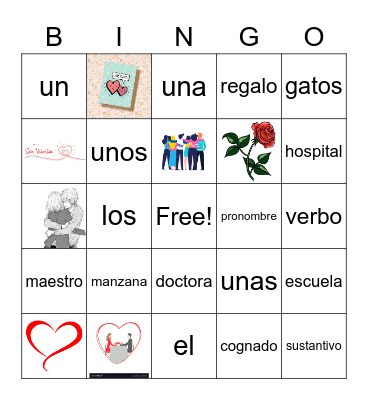 Español: Artículos y el Amor Bingo Card