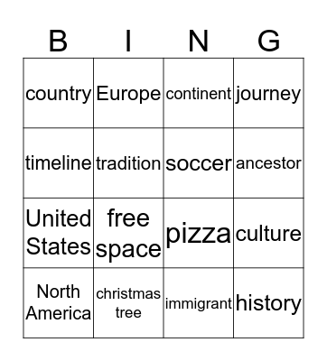 Our Ancestors Bingo Card