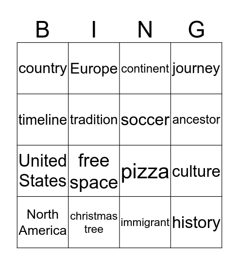 Our Ancestors Bingo Card