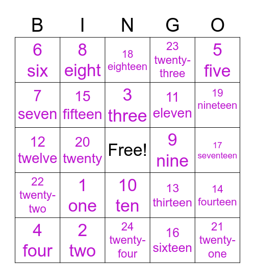 Number Recognition Bingo Card