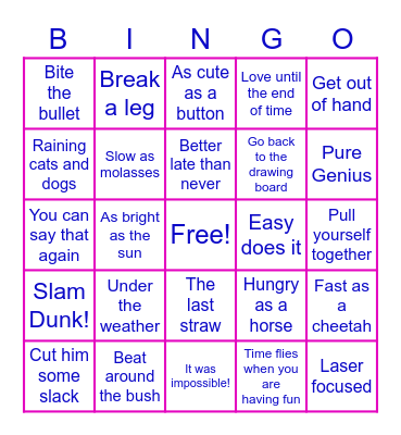 Idioms and Figurative Language Bingo Card