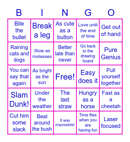 Idioms and Figurative Language Bingo Card