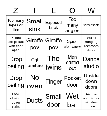 Zillow Bingo Card