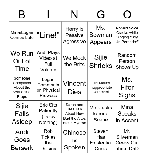 She Kills Monsters Bingo Card