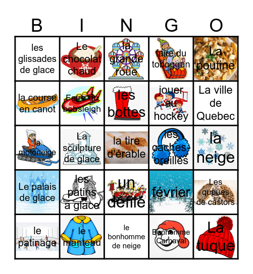 Carnaval de Quebec Bingo Card