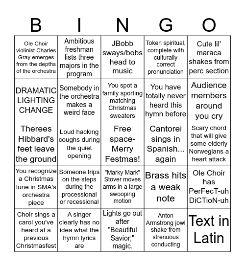 Christmasfest Bingo Card