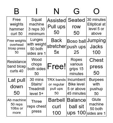 December Family Fitness Bingo Card