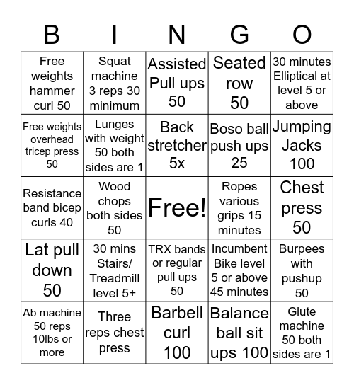 December Family Fitness Bingo Card