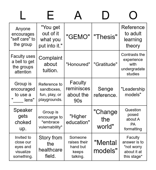 Untitled Bingo Card