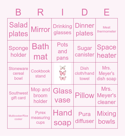Jacelyn's Bridal Shower Bingo Card