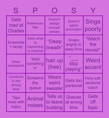 Musical Rehearsal Bingo Card