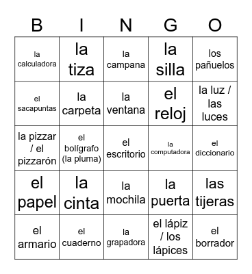 Utiles Escolares Bingo Card