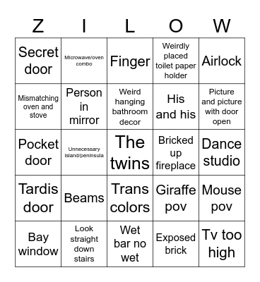 Zillow Bingo Card