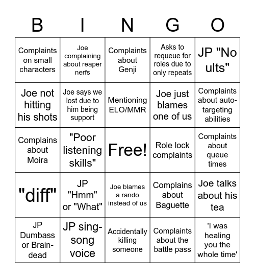 Personal Overwatch Bingo Card