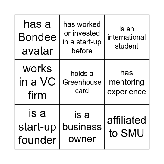 Networking Bingo Card