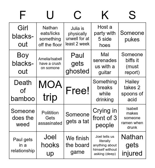 Bad Bitches Bingo Card