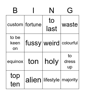 Module 6 Traditions and Language Bingo Card