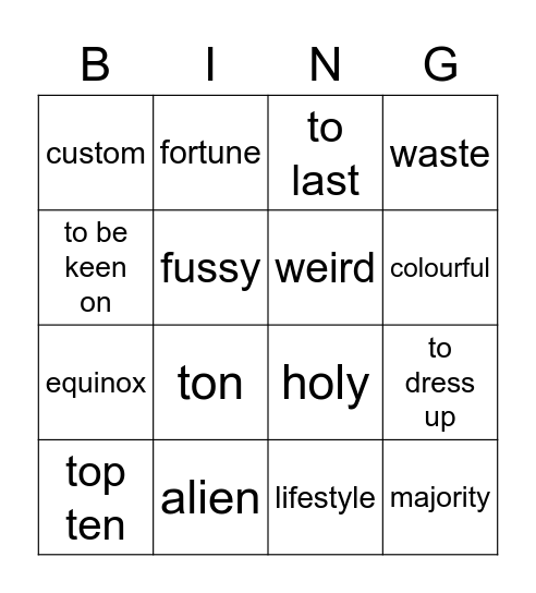 Module 6 Traditions and Language Bingo Card