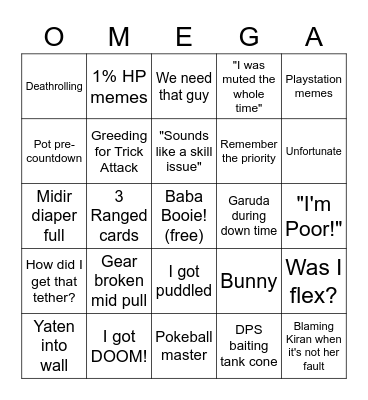 Ookums Bingo Card