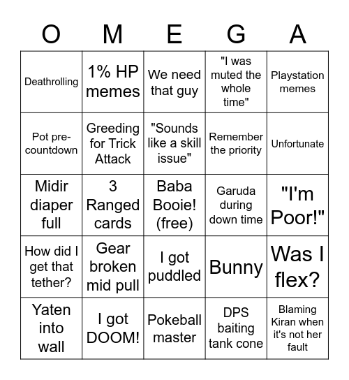 Ookums Bingo Card