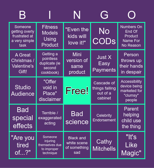 Infomercial Bingo Card