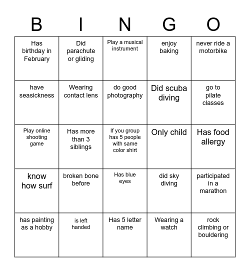 New Friend Bingo Card