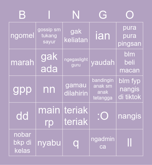 nn’s Bingo Card