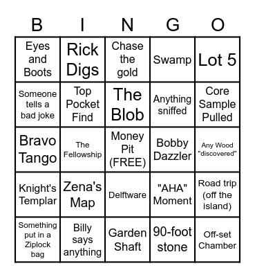 Curse of Oak Island Bingo Card