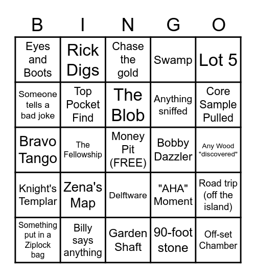 Curse of Oak Island Bingo Card