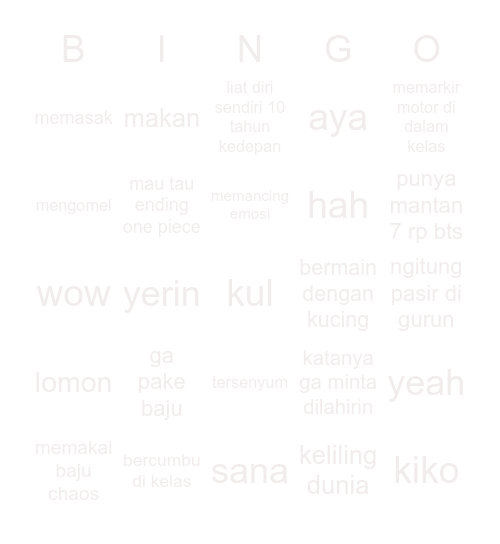 yëggrin Bingo Card