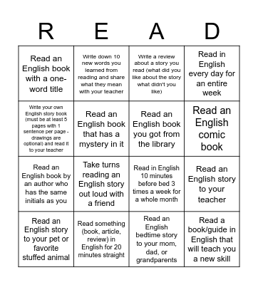 CloveReading Month Bingo Card