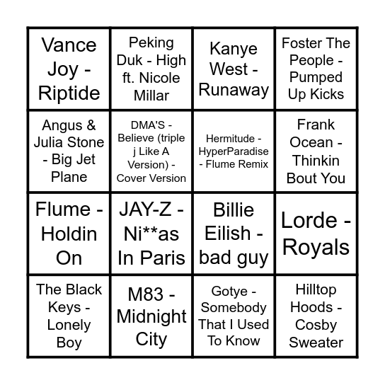 Music Bingo Hottest 100 Classics Bingo Card
