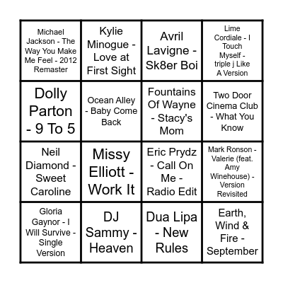 Music Bingo Round 2 Bingo Card