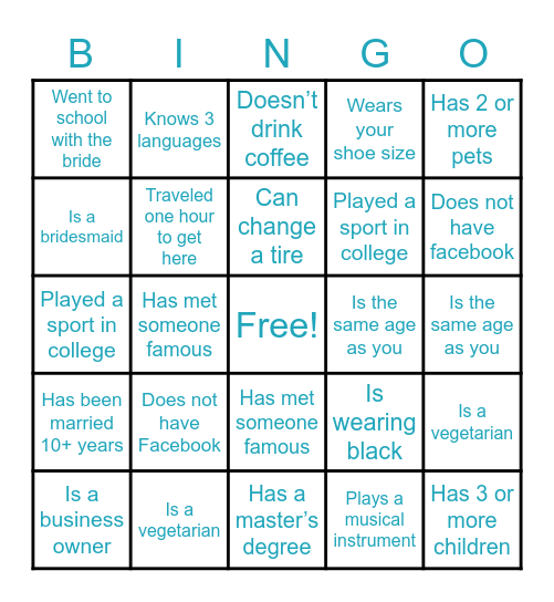 Find the Guest Bingo! Bingo Card