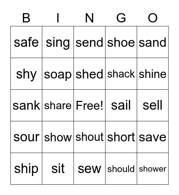 SH vs S Bingo Card