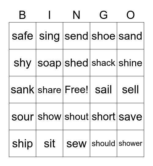 SH vs S Bingo Card