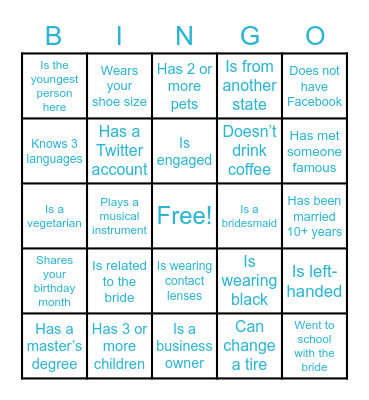 Find the Guest Bingo! Bingo Card