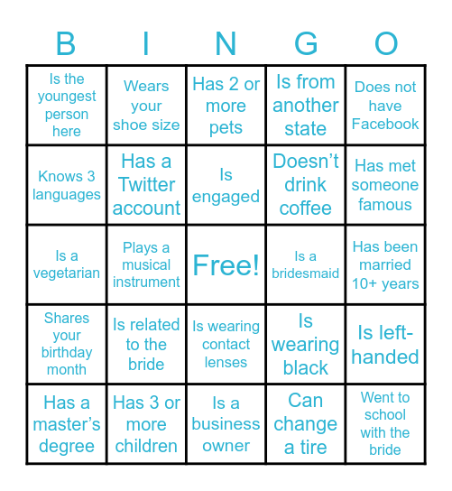 Find the Guest Bingo! Bingo Card